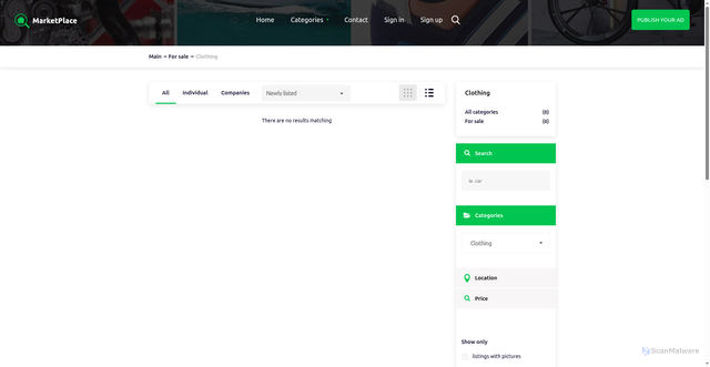 Security scan screenshot of https://marketplace.osclass-pro.com/index.php?page=search&sCategory=16