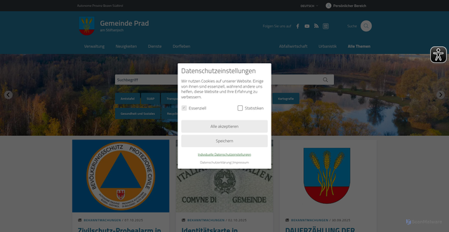 Security scan screenshot of https://www.comune.prato.bz.it/de