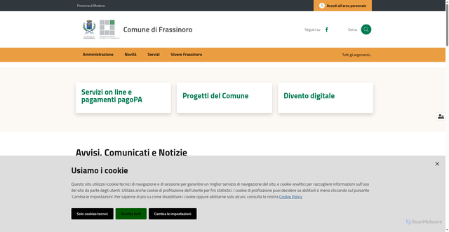 Security scan screenshot of https://www.comune.frassinoro.mo.it