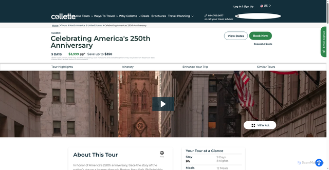 Security scan screenshot of https://www.gocollette.com/en/tours/north-america/usa/celebrating-americas-250th-anniversary