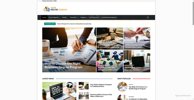 Security scan screenshot of https://earnonlinedegrees.com/