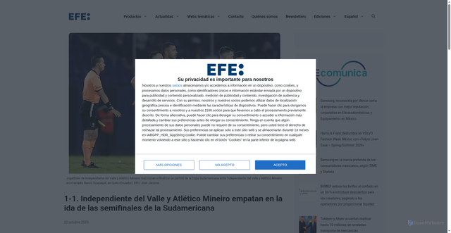 Security scan screenshot of https://efe.com/deportes/2025-10-22/independiente-del-valle-atletico-mineiro-sudamericana/