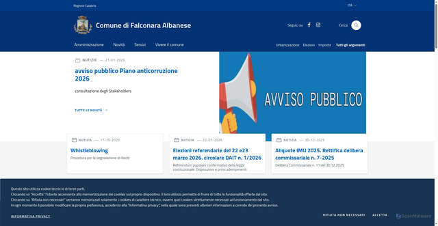Security scan screenshot of https://www.comune.falconaraalbanese.cs.it/