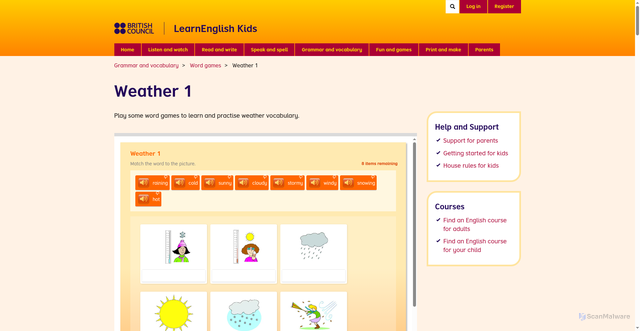 Security scan screenshot of https://learnenglishkids.britishcouncil.org/grammar-vocabulary/word-games/weather-1