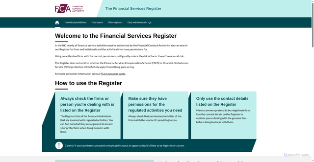 Security scan screenshot of https://register.fca.org.uk/s/