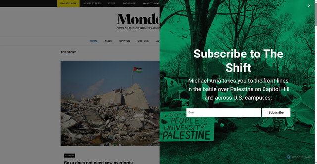 Security scan screenshot of https://mondoweiss.net/