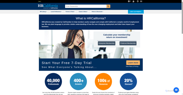 Security scan screenshot of https://hrcalifornia.calchamber.com