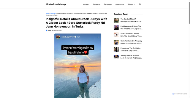 Security scan screenshot of https://modev1.mailchimp.com/melodies/insightful-details-about-brock-purdys-wife-a-closer-look.html