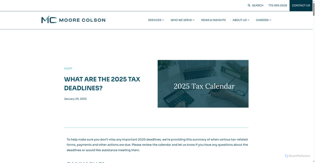 Security scan screenshot of https://moorecolson.com/news-insights/what-are-the-2025-tax-deadlines/