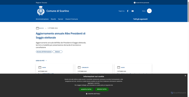 Security scan screenshot of https://www.comune.scarlino.gr.it/it