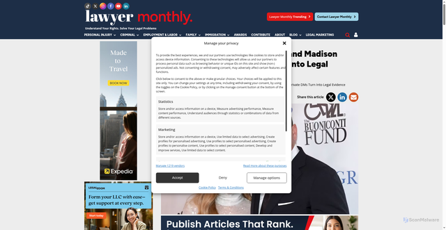 Security scan screenshot of https://www.lawyer-monthly.com/2025/10/jennifer-lopez-alex-rodriguez-madison-lecroy-legal-dms/