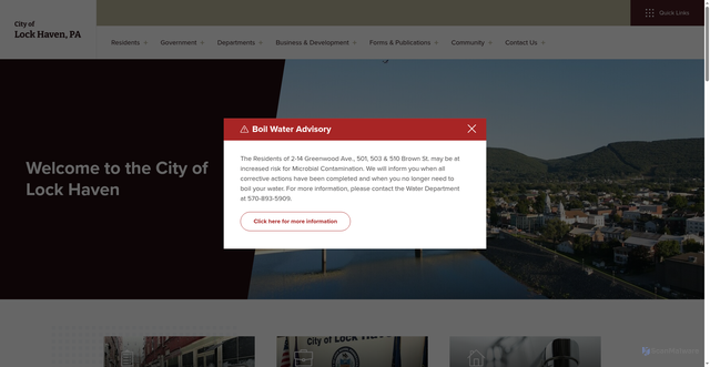 Security scan screenshot of https://www.lockhavenpa.gov/