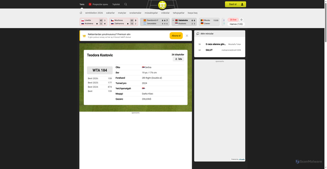 Security scan screenshot of https://az.tennistemple.com/player/teodora-kostovic/11808/results