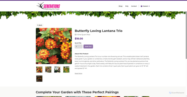 Security scan screenshot of https://generationsperforming.sowzer.com/shop_/t23049/t33183-butterfly-loving-lantana-trio