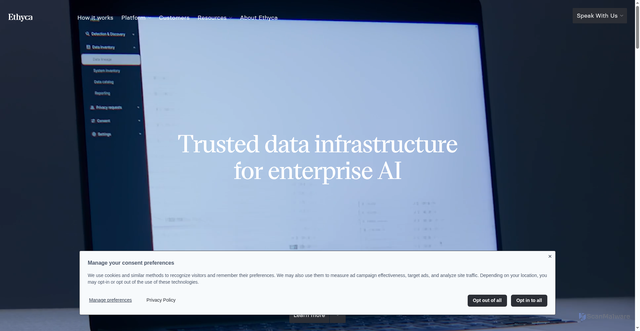 Security scan screenshot of https://ethyca.com