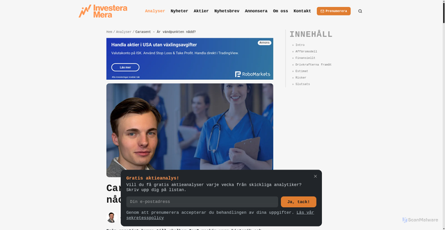 Security scan screenshot of https://www.investeramera.se/analyser/carasent-ar-vandpunkten-nadd