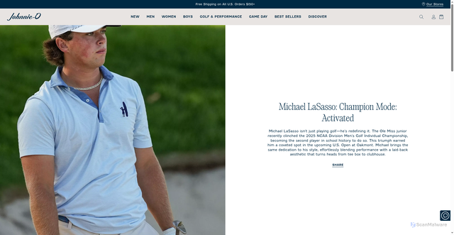 Security scan screenshot of https://www.johnnie-o.com/clubhouse/meet-michael-lasasso?srsltid=AfmBOoqR5YFtBi5gt2CdFIe8I2NBf2bvwmcYAvUiwxGz5mYxWuQhgw2k