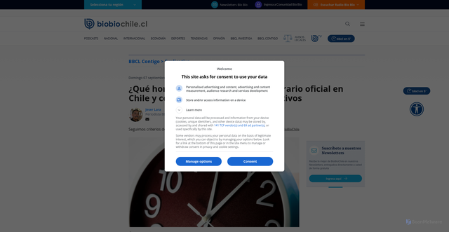 Security scan screenshot of https://www.biobiochile.cl/noticias/servicios/toma-nota/2025/09/07/que-hora-es-revisa-el-horario-de-verano-oficial-y-como-cambiarlo-en-tus-dispositivos-moviles.shtml