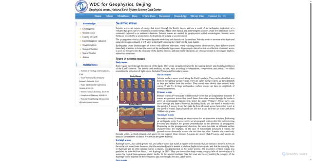 Security scan screenshot of http://www.geophys.ac.cn/infowin/Seismic.asp
