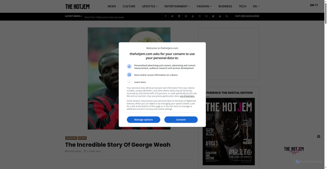 Security scan screenshot of https://thehotjem.com/the-incredible-story-of-george-weah/