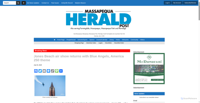 Security scan screenshot of https://www.massapequapost.com/articles/jones-beach-air-show-returns-with-blue-angels-america-250-theme/