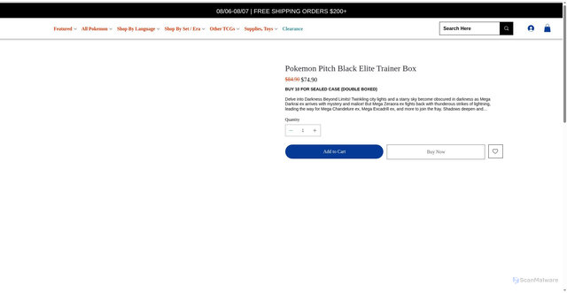 Security scan screenshot of https://www.pokene.com/product-page/pitch-black-etb