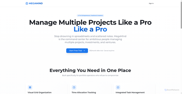 Security scan screenshot of http://trymegamind.com/