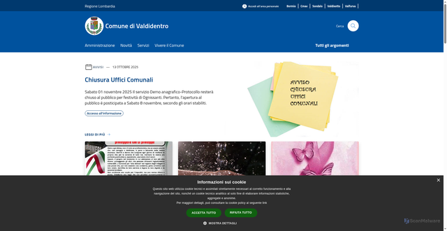 Security scan screenshot of https://www.comune.valdidentro.so.it/it