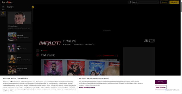 Security scan screenshot of https://impact.fandom.com/wiki/CM_Punk