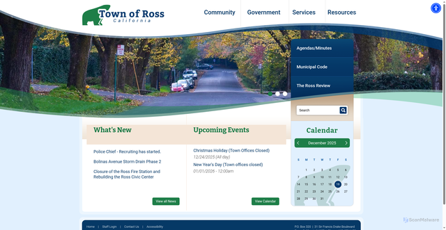 Security scan screenshot of https://www.townofrossca.gov/
