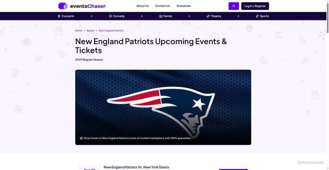 Security scan screenshot of https://eventschaser.com/new-england-patriots/