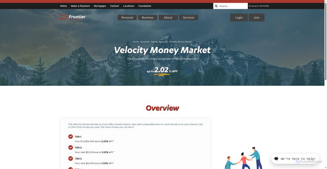 Security scan screenshot of https://frontiercreditunion.com/accounts/savings/velocity-money-market/
