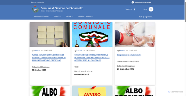 Security scan screenshot of https://www.comune.saviore-delladamello.bs.it/