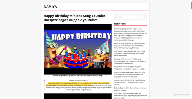 Security scan screenshot of https://yamintas.pages.dev/post/happy-birthday-minions-song-youtube/