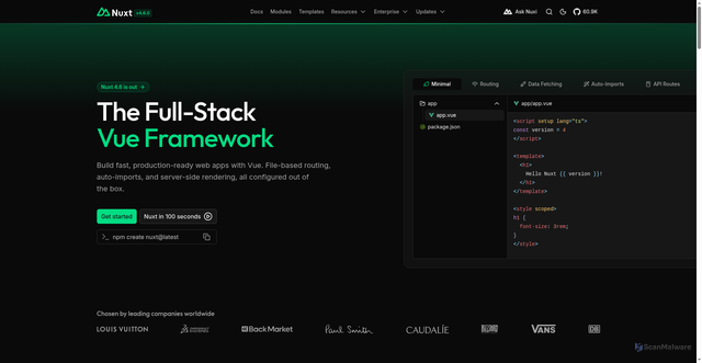 Security scan screenshot of https://nuxt.com