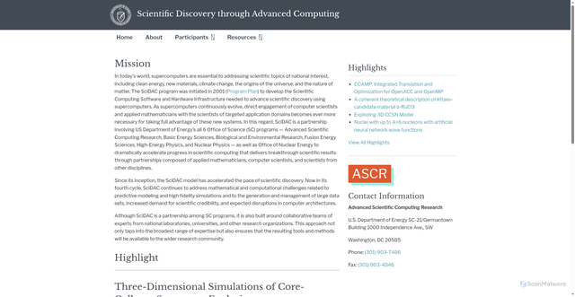 Security scan screenshot of https://scidac.gov/