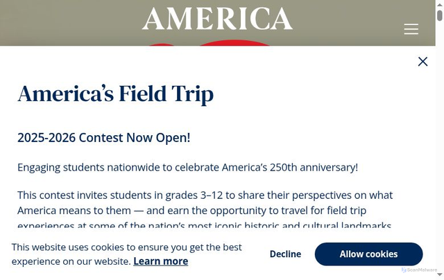 Security scan screenshot of https://america250.org/