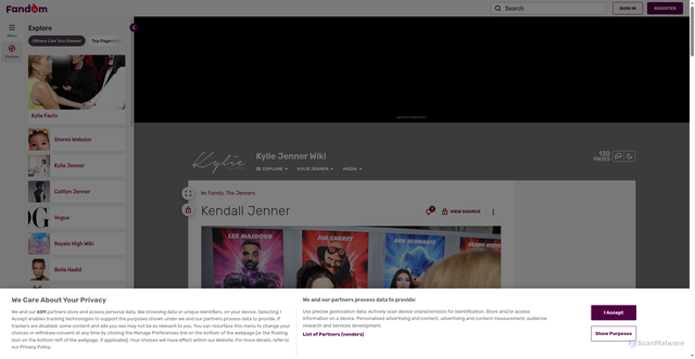 Security scan screenshot of https://kyliejenner.fandom.com/wiki/Kendall_Jenner