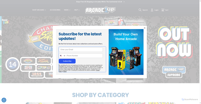 Security scan screenshot of https://arcade1up.com