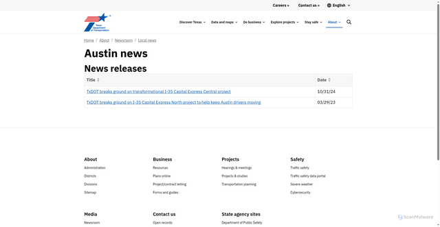 Security scan screenshot of https://www.txdot.gov/about/newsroom/local/austin.html