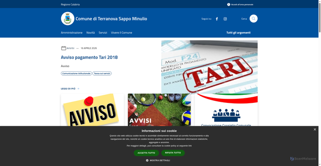Security scan screenshot of https://www.comune.terranovasappominulio.rc.it