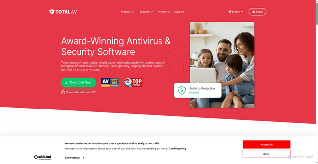 Security scan screenshot of https://totalav.com
