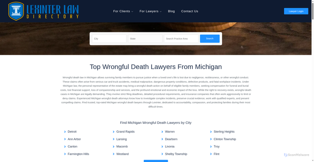 Security scan screenshot of https://attorneys.lexinter.net/lawyers/wrongful-death/michigan