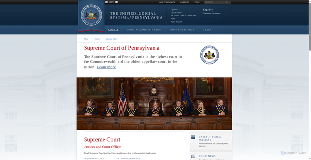 Security scan screenshot of https://www.pacourts.us/courts/supreme-court