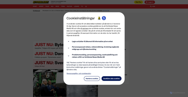 Security scan screenshot of https://www.aftonbladet.se/