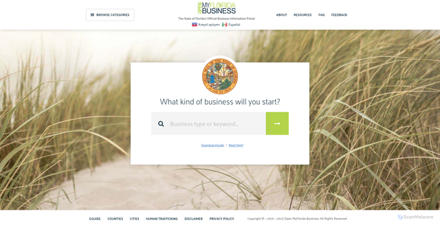 Security scan screenshot of https://openmyfloridabusiness.gov/