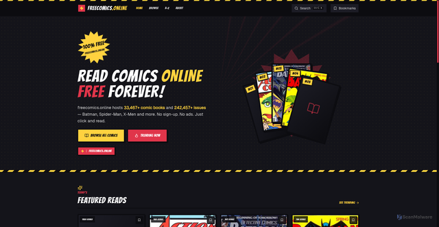 Security scan screenshot of https://freecomics.online