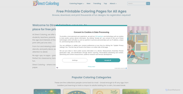 Security scan screenshot of https://www.directcoloring.com