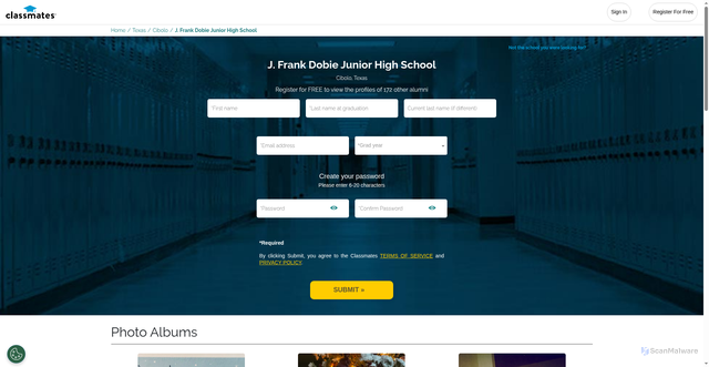 Security scan screenshot of https://www.classmates.com/places/school/j.-frank-dobie-junior-high-school/17579141?srsltid=AfmBOoqJdxGMYOjoybvp2cvHR0FODE8HEfF03HslB4RV18BG1bnNB9ab