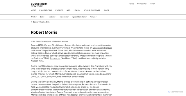 Security scan screenshot of https://www.guggenheim.org/artwork/artist/robert-morris